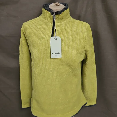 WEIRDFISH BEYE ECO 1/3 ZIP GRID FLEECE IN TARRAGON SIZE 12