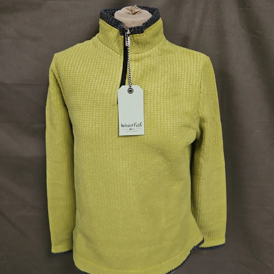 WEIRDFISH BEYE ECO 1/3 ZIP GRID FLEECE IN TARRAGON SIZE 12
