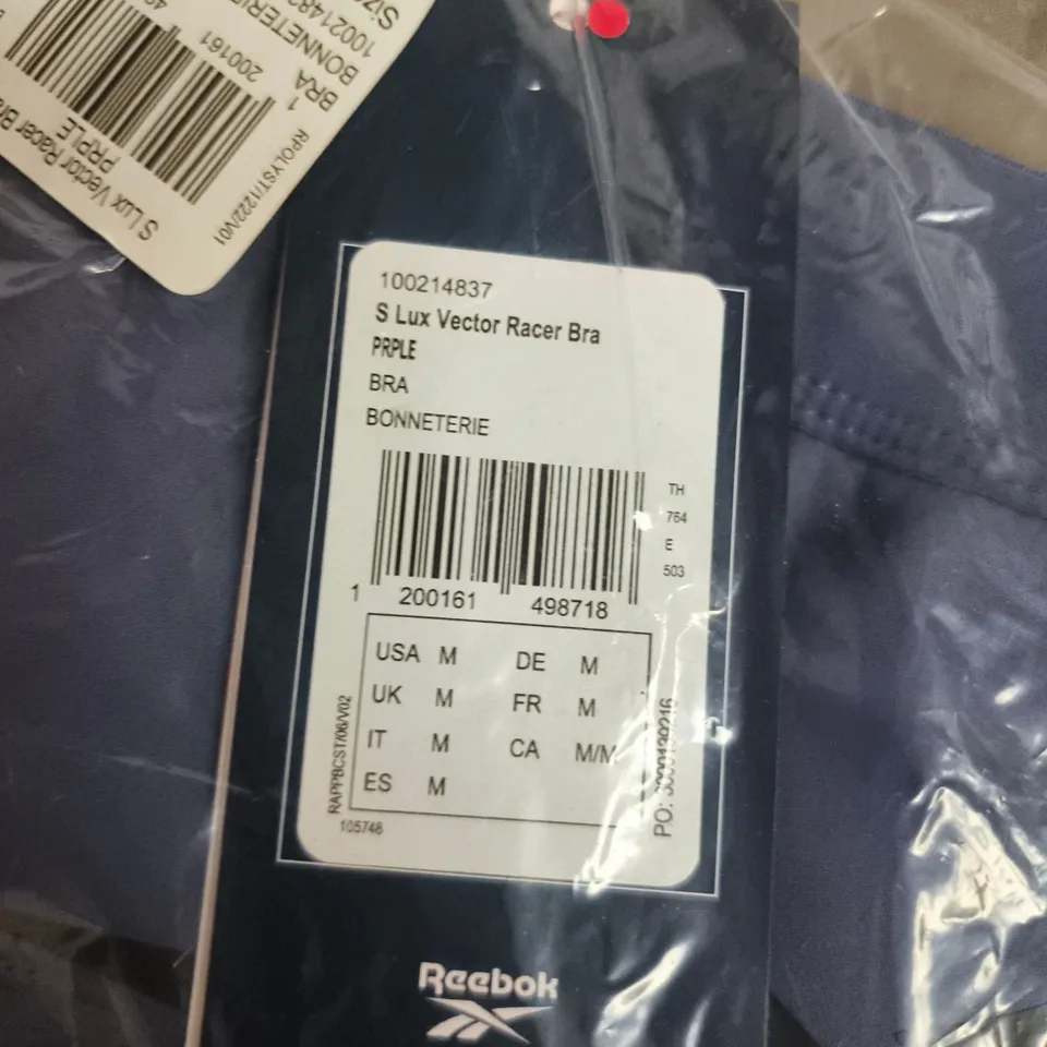 REEBOK VECTOR RACER BRA – BLUE, UK M (WOMEN'S SPORTS BRA)
