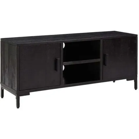 BOXED TV CABINET BLACK 110×35×48CM SOLID PINEWOOD