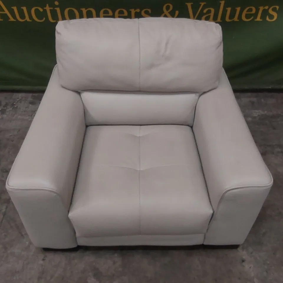 QUALITY DESIGNER ITALIAN MADE LEATHER MARCOS ARMCHAIR - WHITE GREY