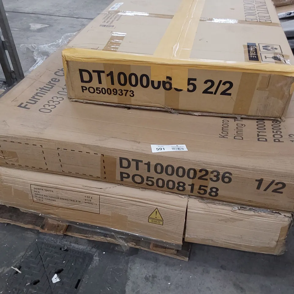 PALLET OF ASSORTED BOXED DINING TABLE PARTS 