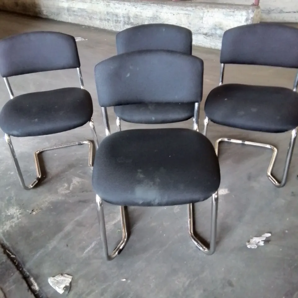 SET OF 4 QUALITY FABRIC UPHOLSTERED CHROME LEGS SIDE/DINING CHAIRS (SOME MARKS AS SHOWN IN PICTURES)