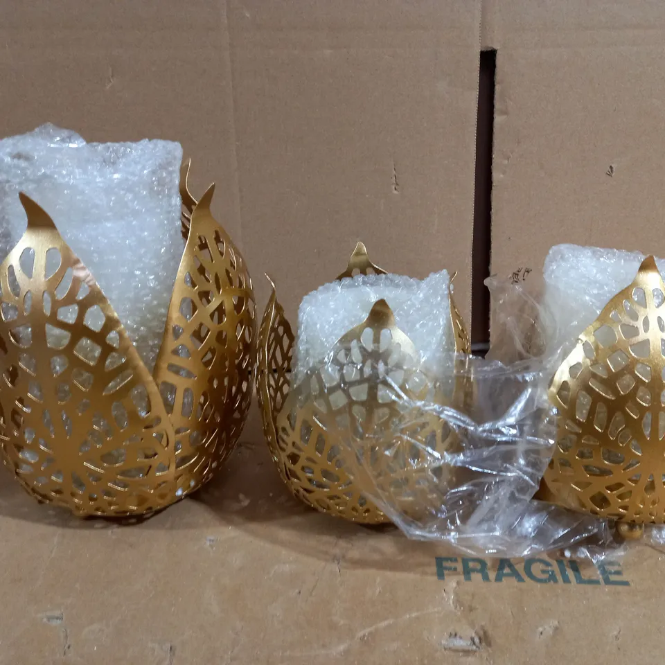 ALISON CORK SET OF CANDLE HOLDERS WITH LED CANDLES GOLD 