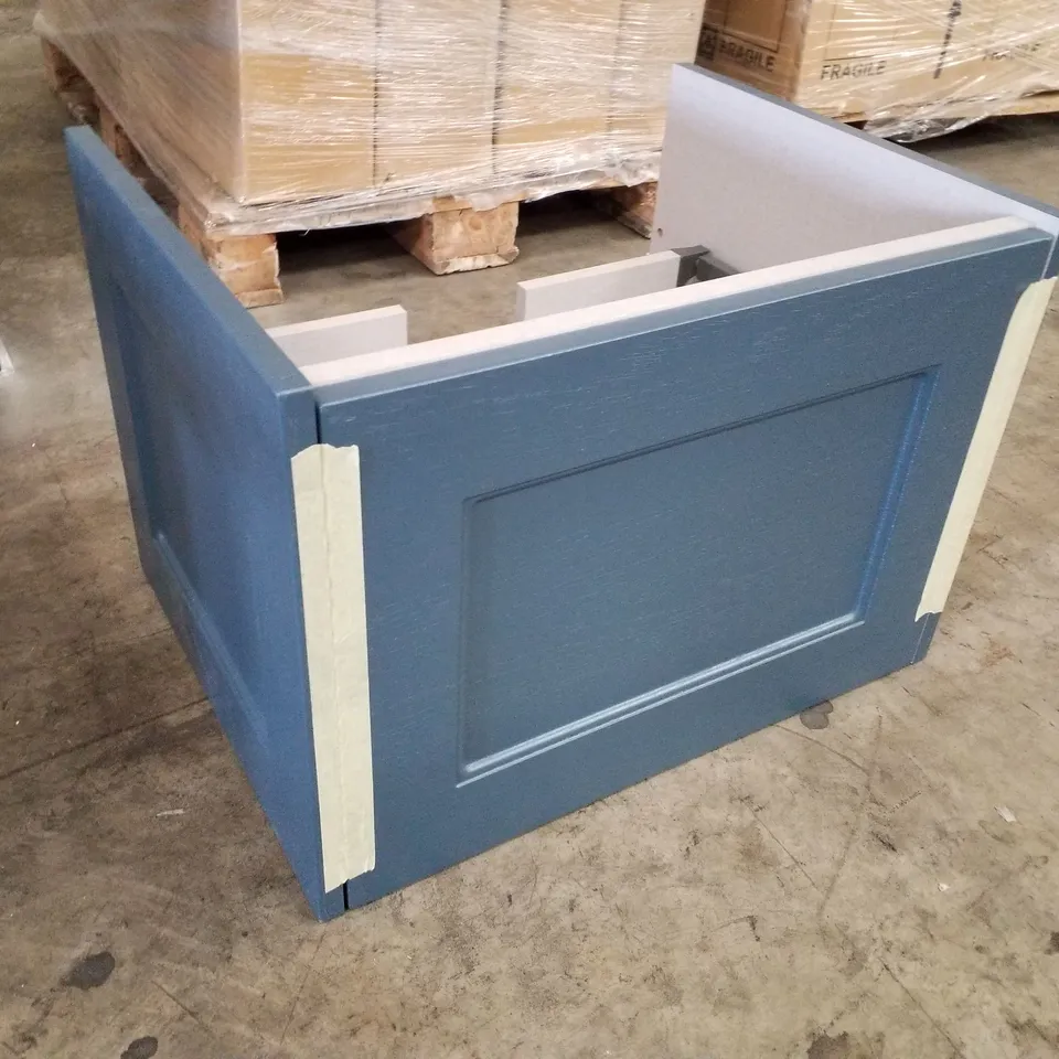 BOXED AS NEW CALYPSO CHELSWORTH WALL HUNG VANITY UNIT IN CONTOUR BLUE ASH - 585X447X413MM