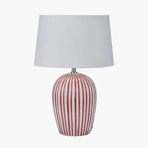 BOXED PACIFIC CANNES MULBERRY AND WHITE STRIPE CERAMIC TABLE LAMP