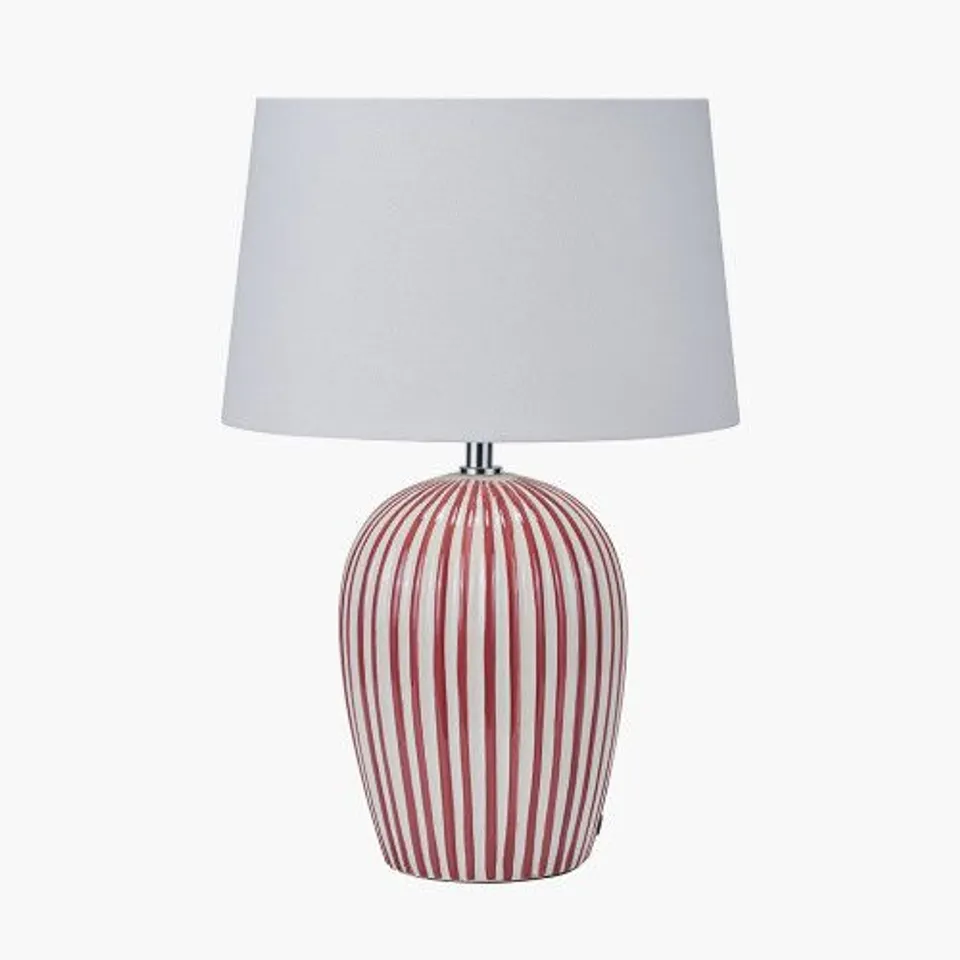 BOXED PACIFIC CANNES MULBERRY AND WHITE STRIPE CERAMIC TABLE LAMP