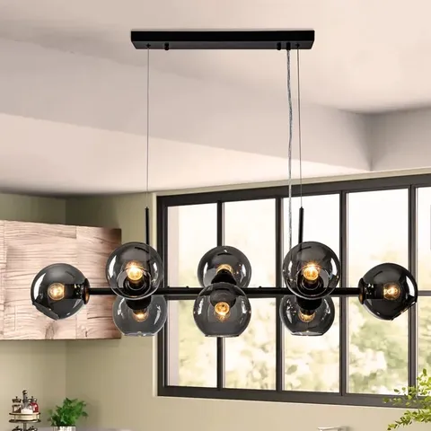 BOXED SPOFFO 8 LIGHT MODERN LINEAR MATTE BLACK KITCHEN ISLAND PENDANT LIGHT (1 BOX)