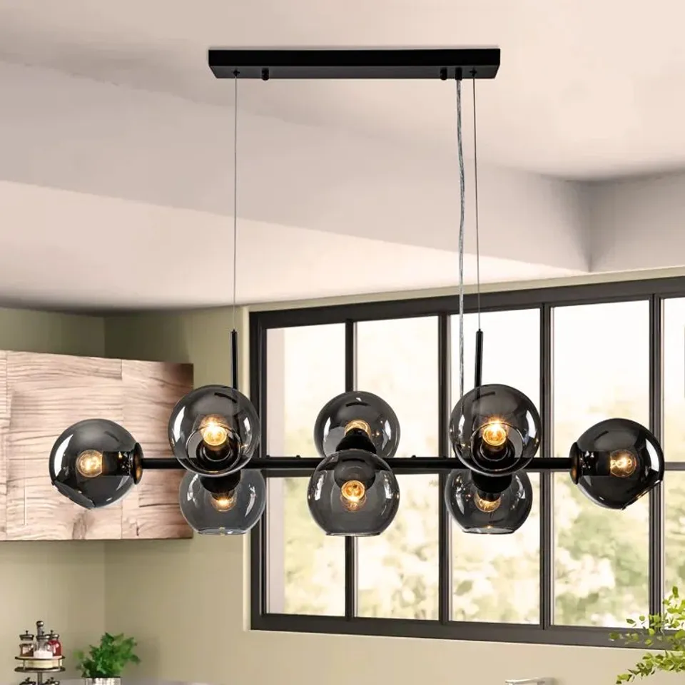 BOXED SPOFFO 8 LIGHT MODERN LINEAR MATTE BLACK KITCHEN ISLAND PENDANT LIGHT (1 BOX)