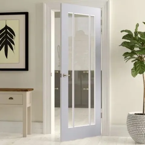 BOXED LINCOLN CLEAR GLAZED PRIMED WHITE INTERNAL DOOR - 198.1 x 68.6cm