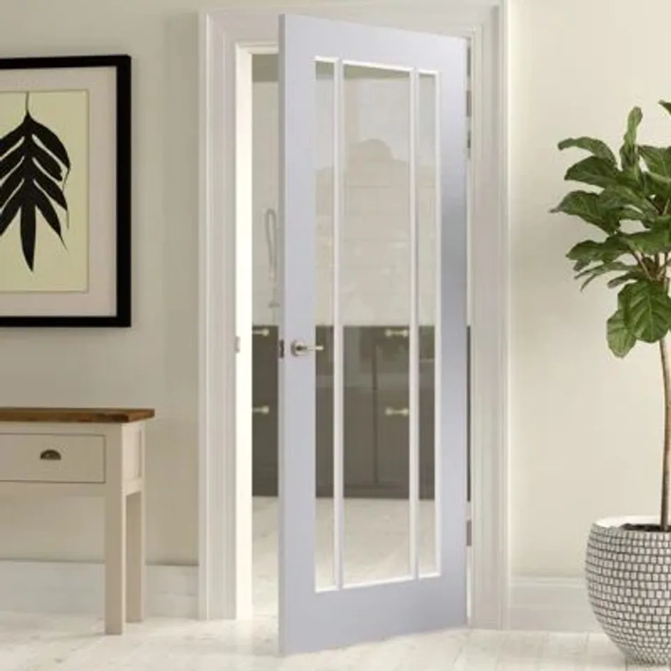 BOXED LINCOLN CLEAR GLAZED PRIMED WHITE INTERNAL DOOR - 198.1 x 68.6cm
