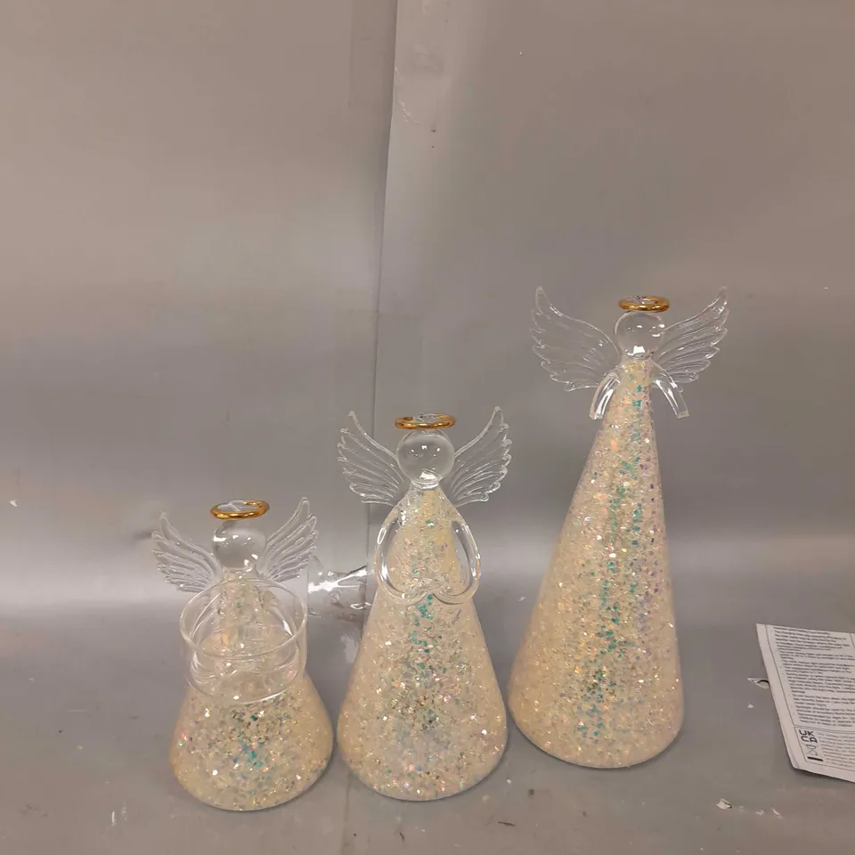 BOXED HOME REFLECTIONS SET OF 2 PRE-LIT GLASS ANGEL CANDLE HOLDERS