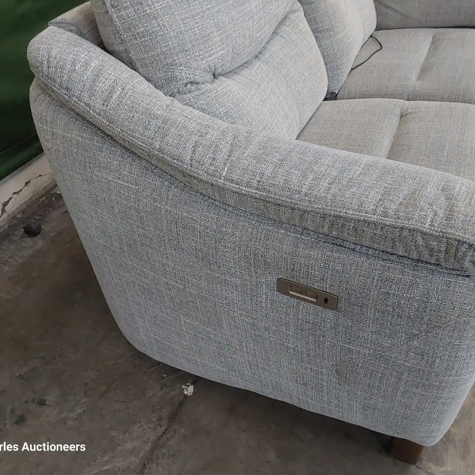 QUALITY BRITISH DESIGNER G PLAN JACKSON POWER RECLINING THREE SEATER SOFA BEACH DUCK EGG FABRIC 