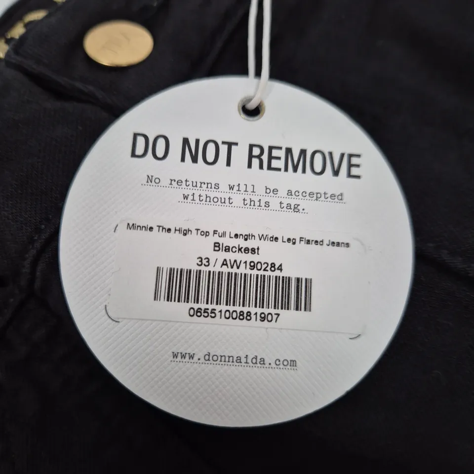DONNA IDA MINNIE THE HIGH TOP FULL LENGTH WIDE LEG FLARED JEANS – BLACK, UK 14