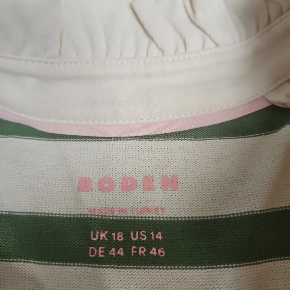 BODEN WOMEN'S STRIPED KNIT TOP – WHITE & GREEN, UK 18