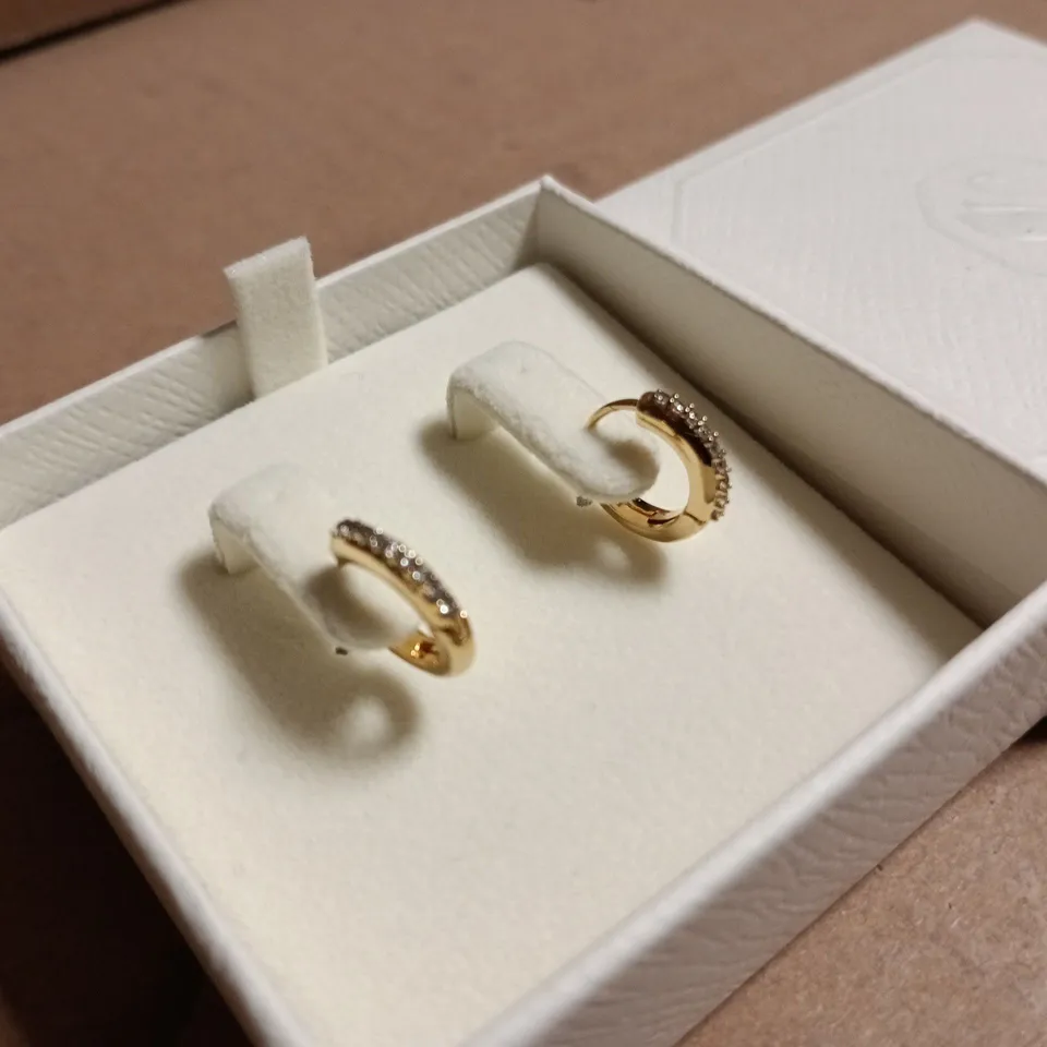 BOXED PAIR OF SWAROVSKI GOLD TONE HOOP EARRINGS 