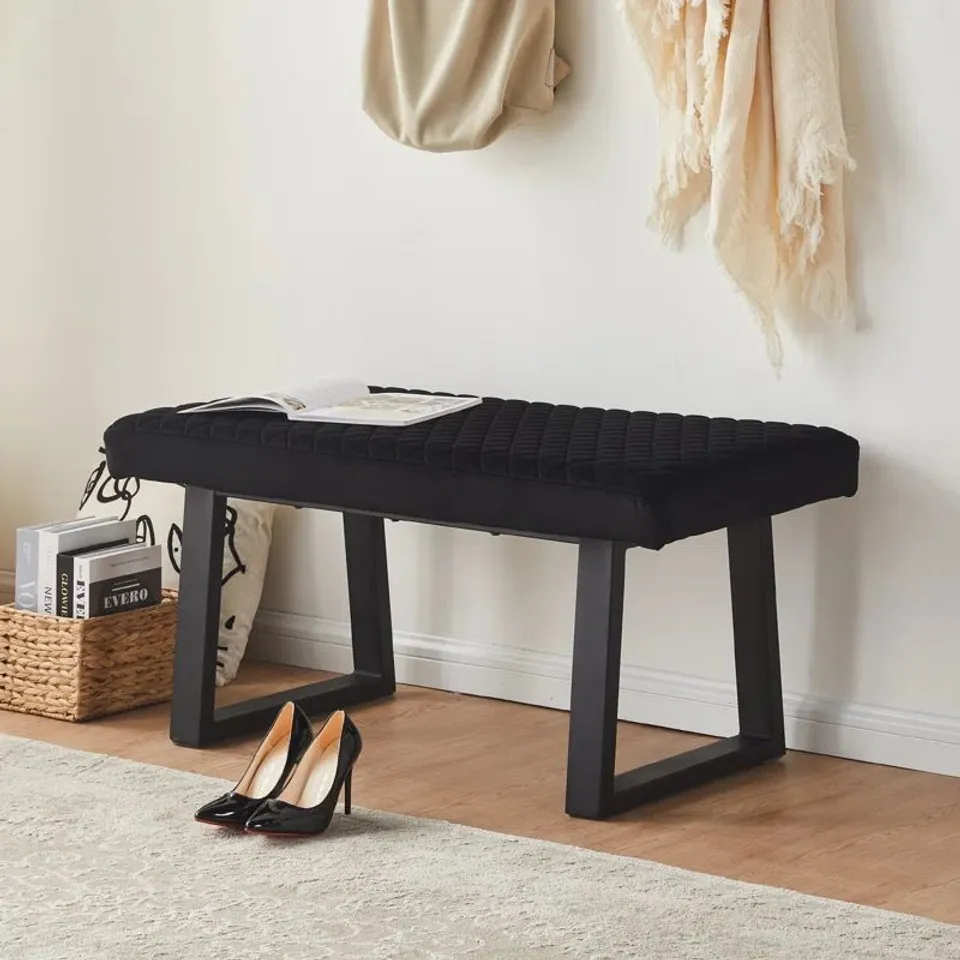 BOXED ISEBRAND VELVET UPHOLSTERED BENCH - BLACK (1 BOX)