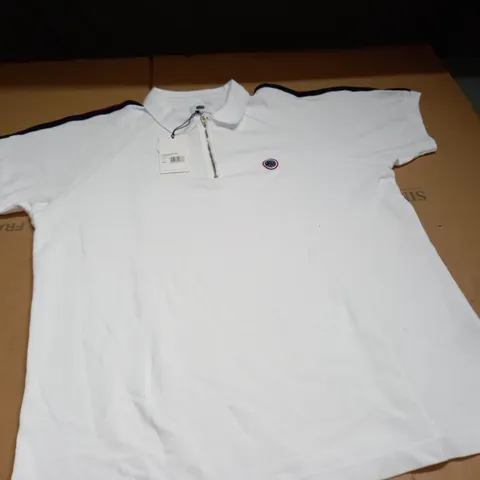 PRETTY GREEN TILBY ZIP POLO IN WHITE - XL