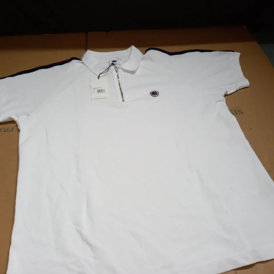 PRETTY GREEN TILBY ZIP POLO IN WHITE - XL