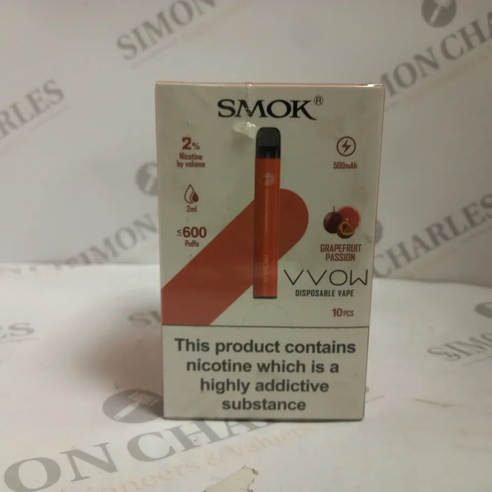 BOXED AND SEALED SMOK VVOW DISPOSABLE VAPE 10 PACK GRAPEFRUIT PASSION
