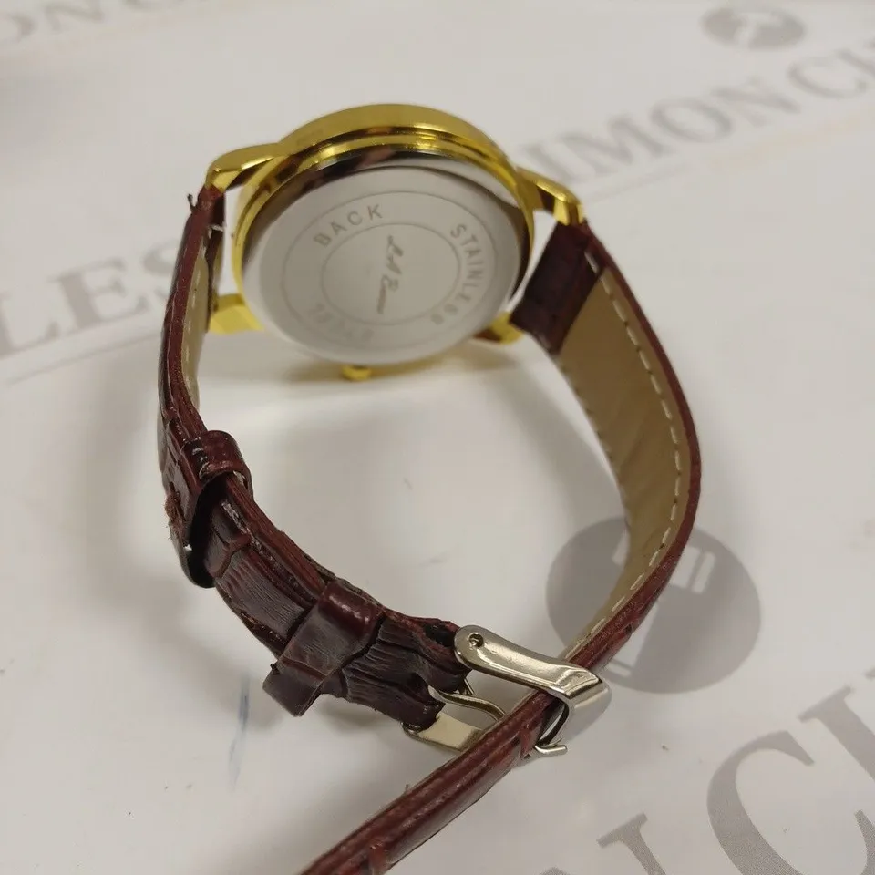 MENS LA BANUS WATCH - GOLD COLOUR CASE - LEATHER STRAP 