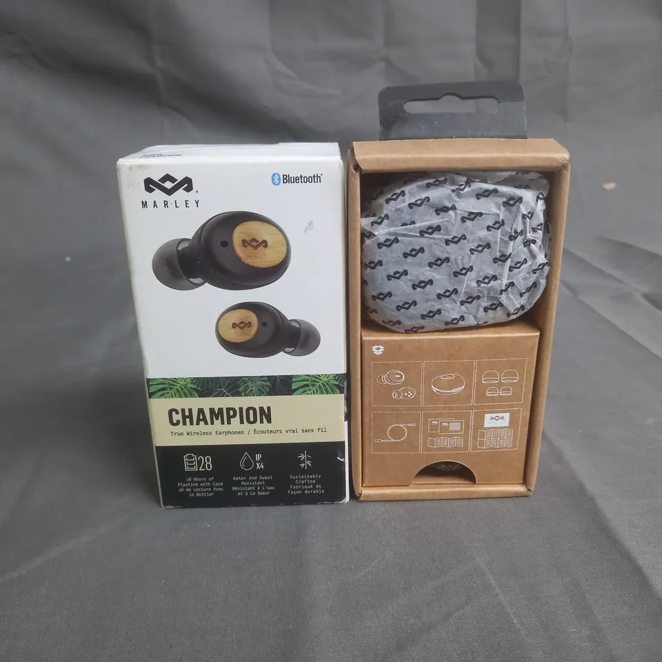 BOXED MARLEY CHAMPION TRUE WIRELESS EARPHONES - BLACK 