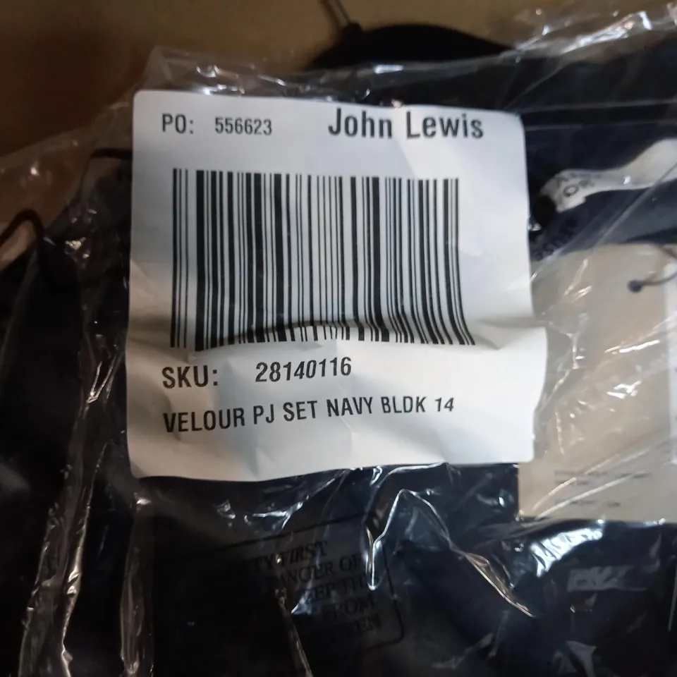 PACKAGED JOHN LEWIS NAVY VELOUR PJ SET - SIZE 14
