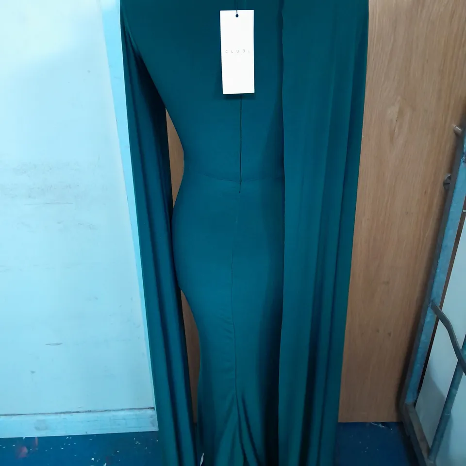 CUBE LONDON ASYMMETRIC CADE MAXI DRESS IN BOTTLE GREEN SIZE 6