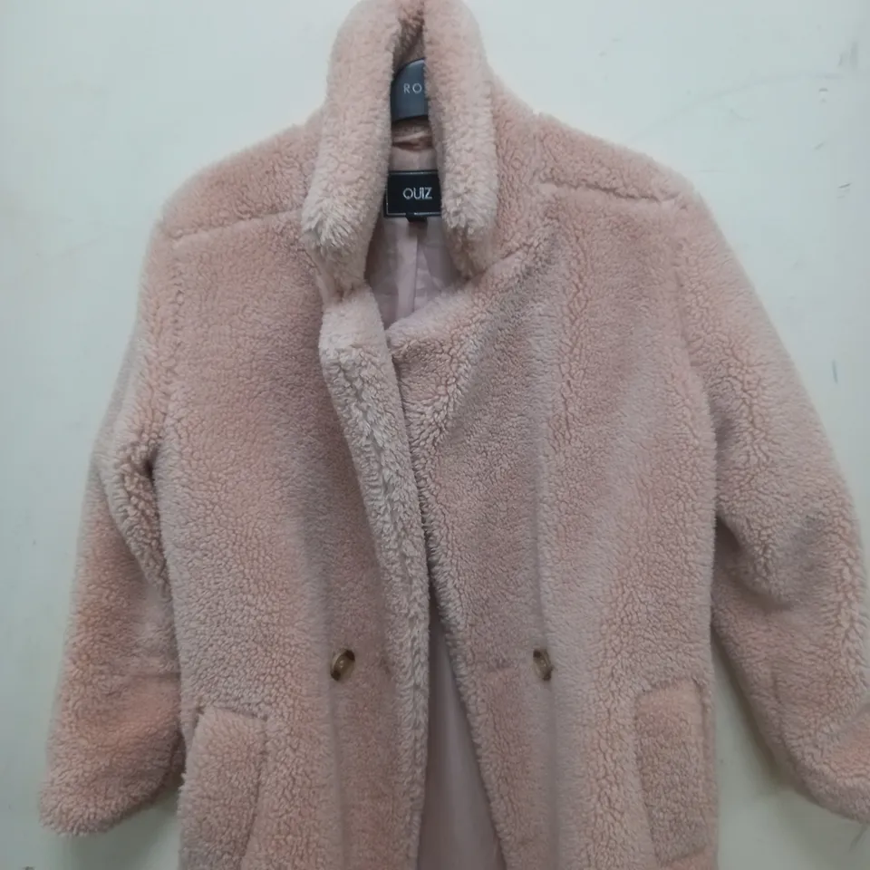 SALMON PINK QUIZ FAUX FUR COAT SIZE 12 