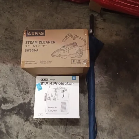 PALLET OF ASSORTED ITEMS INCLUDING - STEAM CLEANER, ART PROJECTOR, UMBRELLA 