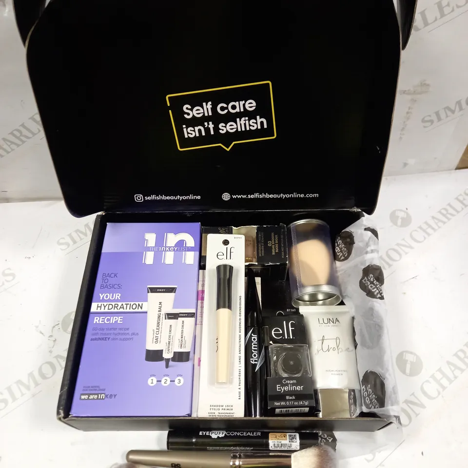 SELFISH BEAUTY PERSONALISED MAKE-UP & BEAUTY GIFT SET TO INCLUDE ELF CREAM EYELINER, HELLO SUNDAY MATTE SERUM, LUNA HIGHLIGHTING PRIMER ETC 