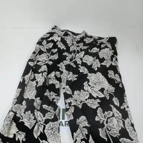 BONPRIX WOMEN'S FLORAL PRINT PANTS – BLACK & WHITE LEAF PATTERN, UK 16