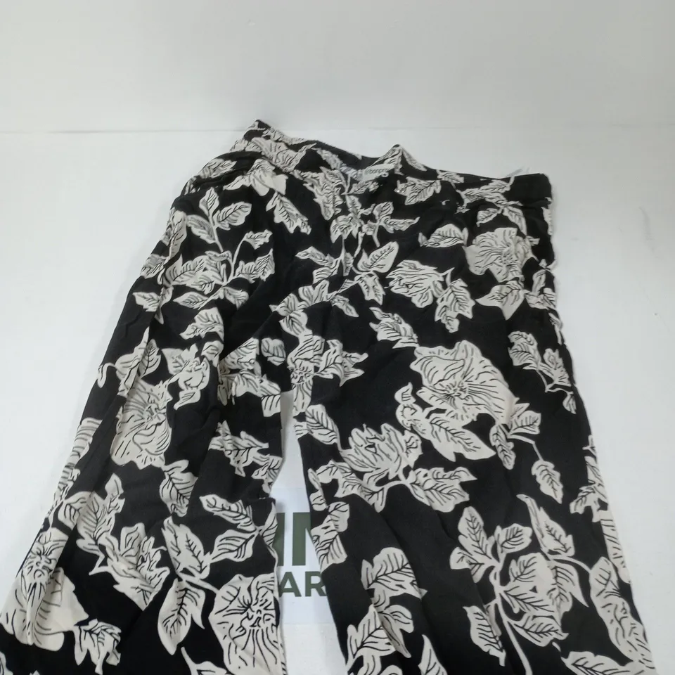 BONPRIX WOMEN'S FLORAL PRINT PANTS – BLACK & WHITE LEAF PATTERN, UK 16