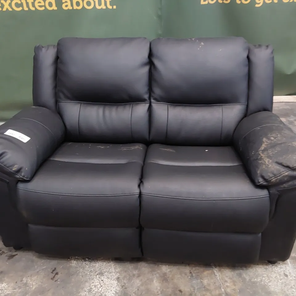 DESIGNER TWO SEATER SOFA BLACK FAUX LEATHER 