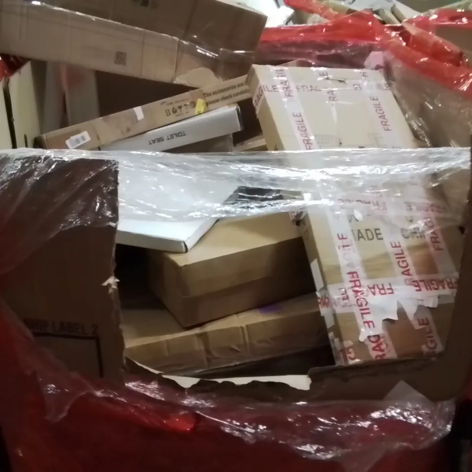 PALLET OF ASSORTED HOUSEHOLD GOODS AND PRODUCTS TO INCLUDE;SLATTED BATH BOARD,TOILET SEAT,UMBRELLA