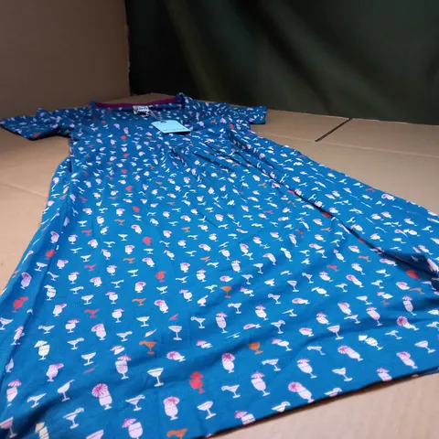 WEIRDFISH MAJOLICA BLUE PRINTED WRAP MODAL DRESS - SIZE 10