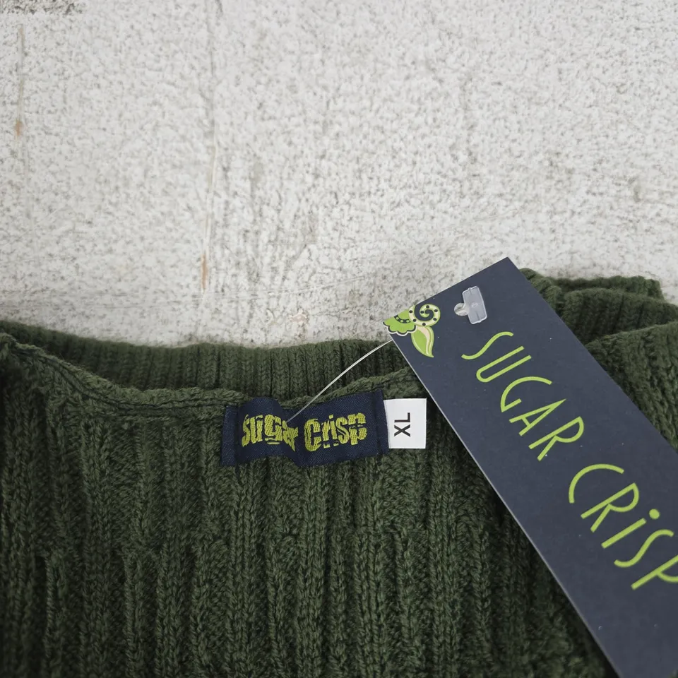 SUGAR CRISP KNIT JUMPER - V-NECK - DARK GREEN - UK XL