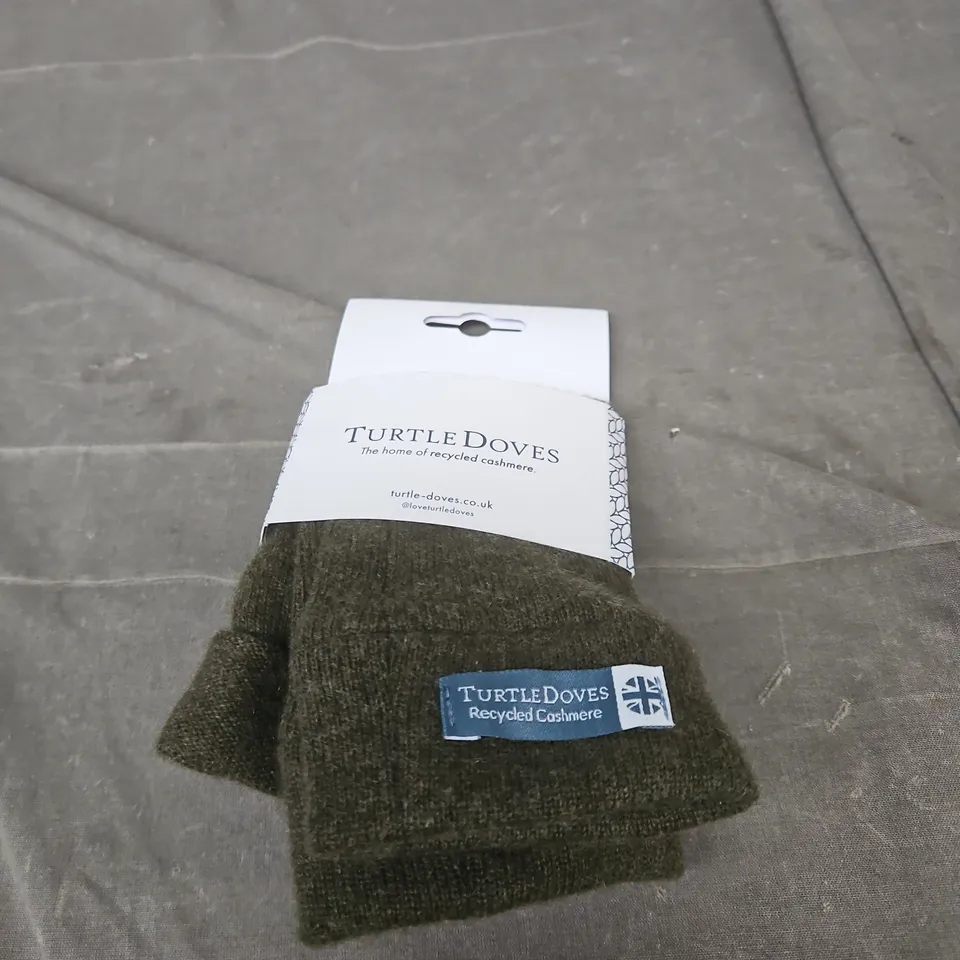 TURTLE DOVES CASHMERE FINGERLESS GLOVES, WOODLAND GREEN, O/S