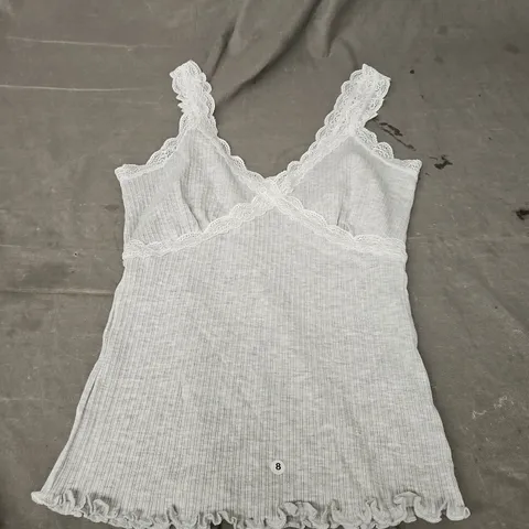 MISS SELFRIDGE LACE TRIM RIB CAMI TOP IN LIGHT GREY SIZE 8