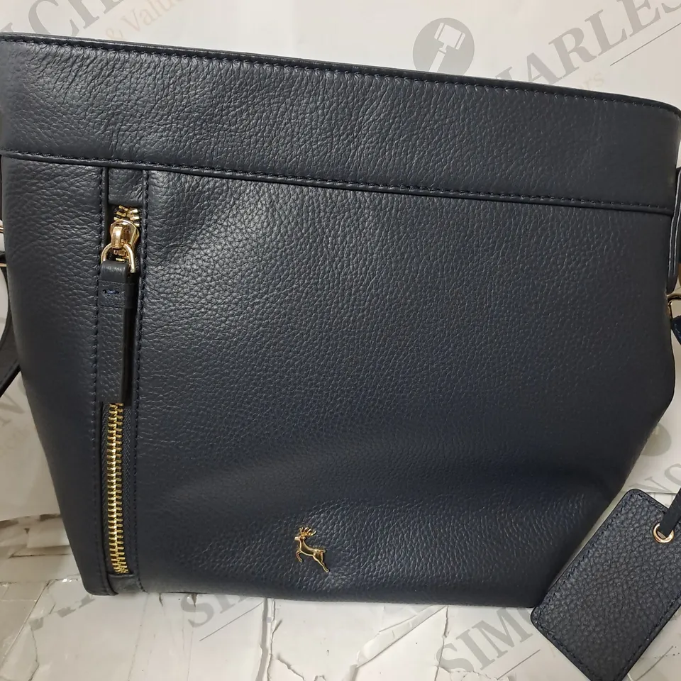 HANNA BUCKET LEATHER CROSSBODY BAG IN NAVY BLUE 