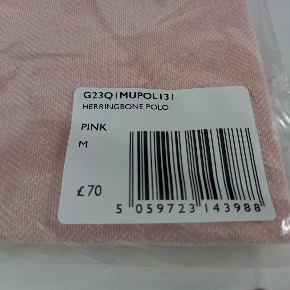BAGGED PRETTYGREEN HERRINGBONE POLO SHIRT IN PINK - M