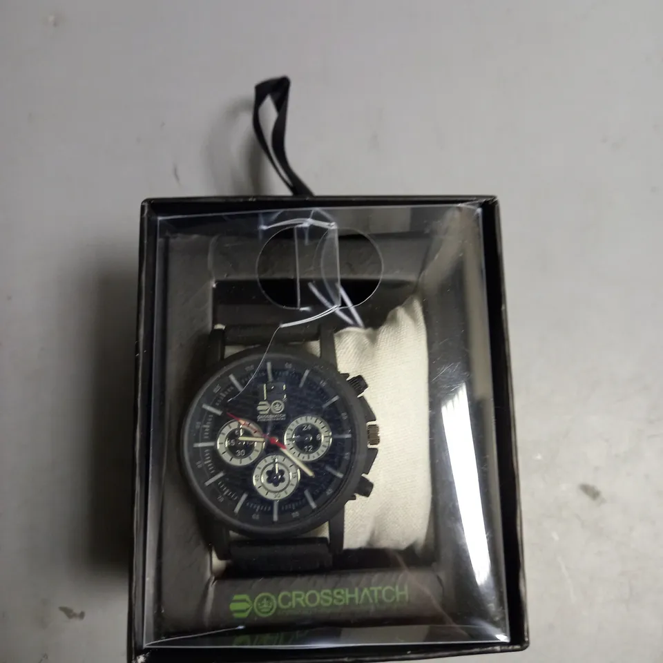 BOXED MENS CROSSHATCH WATCH WITH BLACK RUBBER STRAP
