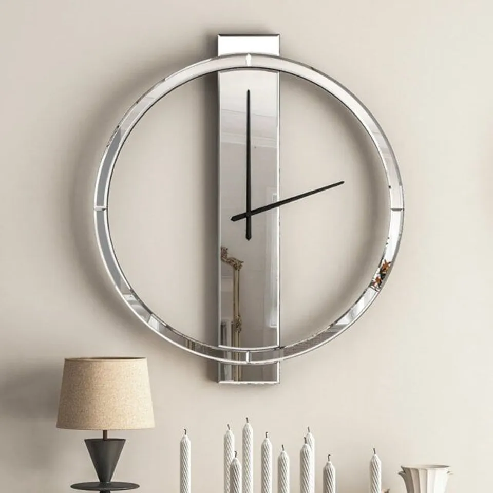 BOXED GLASS WALL CLOCK/ MIRRORED ROUND CLOCK (1 BOX)