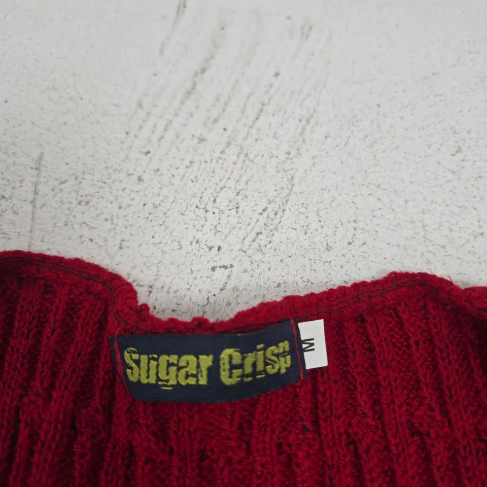 SUGAR CRISP RED KNIT V-NECK SWEATER (WOMEN'S) SIZE M