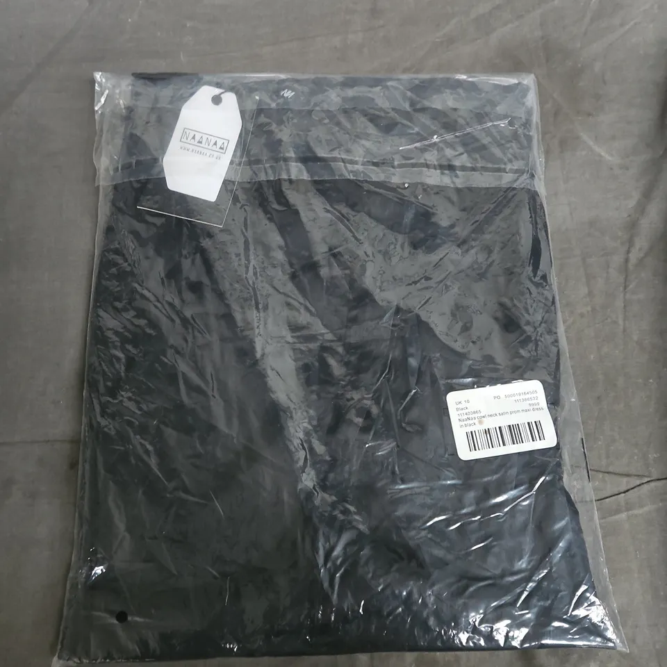 BAGGED NAANAA COWL NECK SATIN PROM MAXI DRESS – UK 10 – BLACK