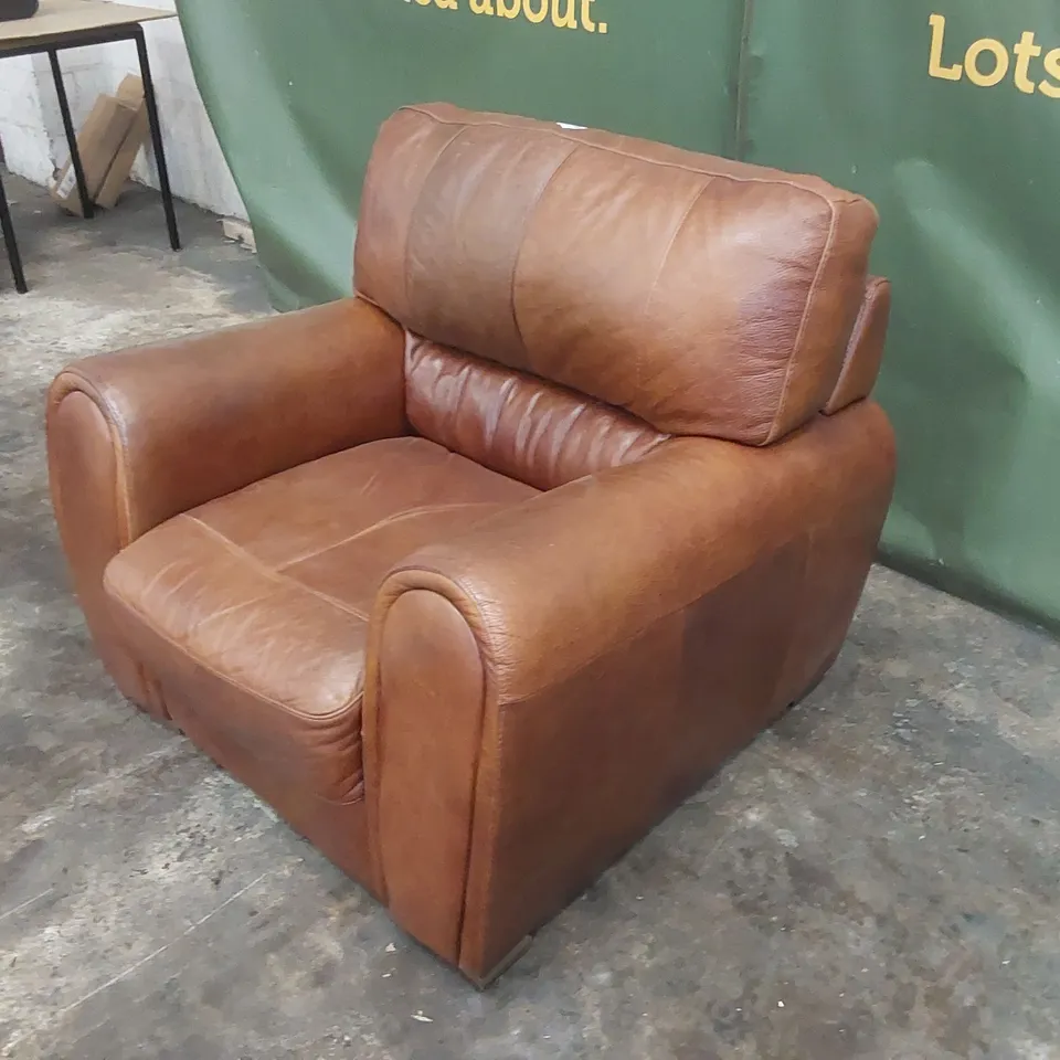 QUALITY DESIGNER BROWN FAUX LEATHER ARMCHAIR