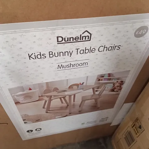 BOXED DUNHELM KIDS BUNNY TABLE CHAIRS - MUSHROOM (1 BOX)