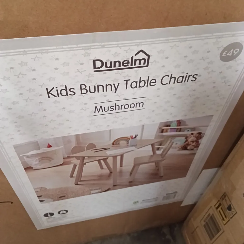 BOXED DUNHELM KIDS BUNNY TABLE CHAIRS - MUSHROOM (1 BOX)