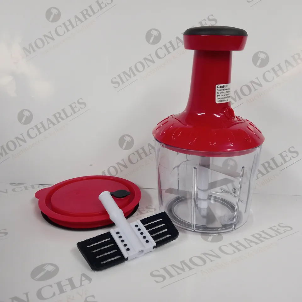 COOKS ESSENTIALS 5 BLADE PRESS CHOPPER WITH STORAGE LID - RED