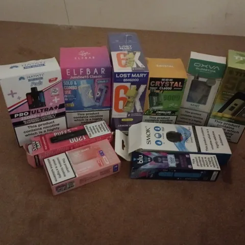 APPROXIMATELY 20 ASSORTED E-CIGARETTE PRODUCTS TO INCLUDE BRANDS SUCH AS ELFBAR, LOST MARY, OXVA, ETC - COLLECTION ONLY